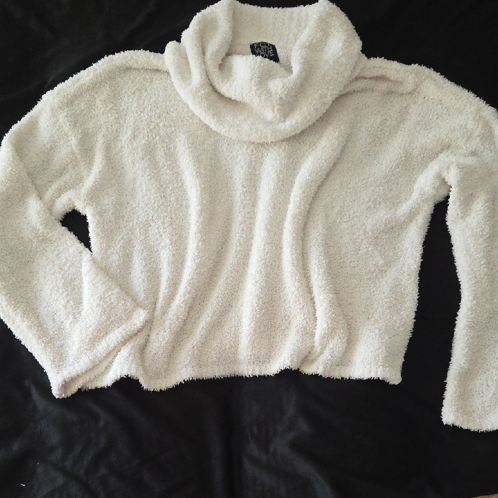 Fluffy Cream Cowl Neck Sweater